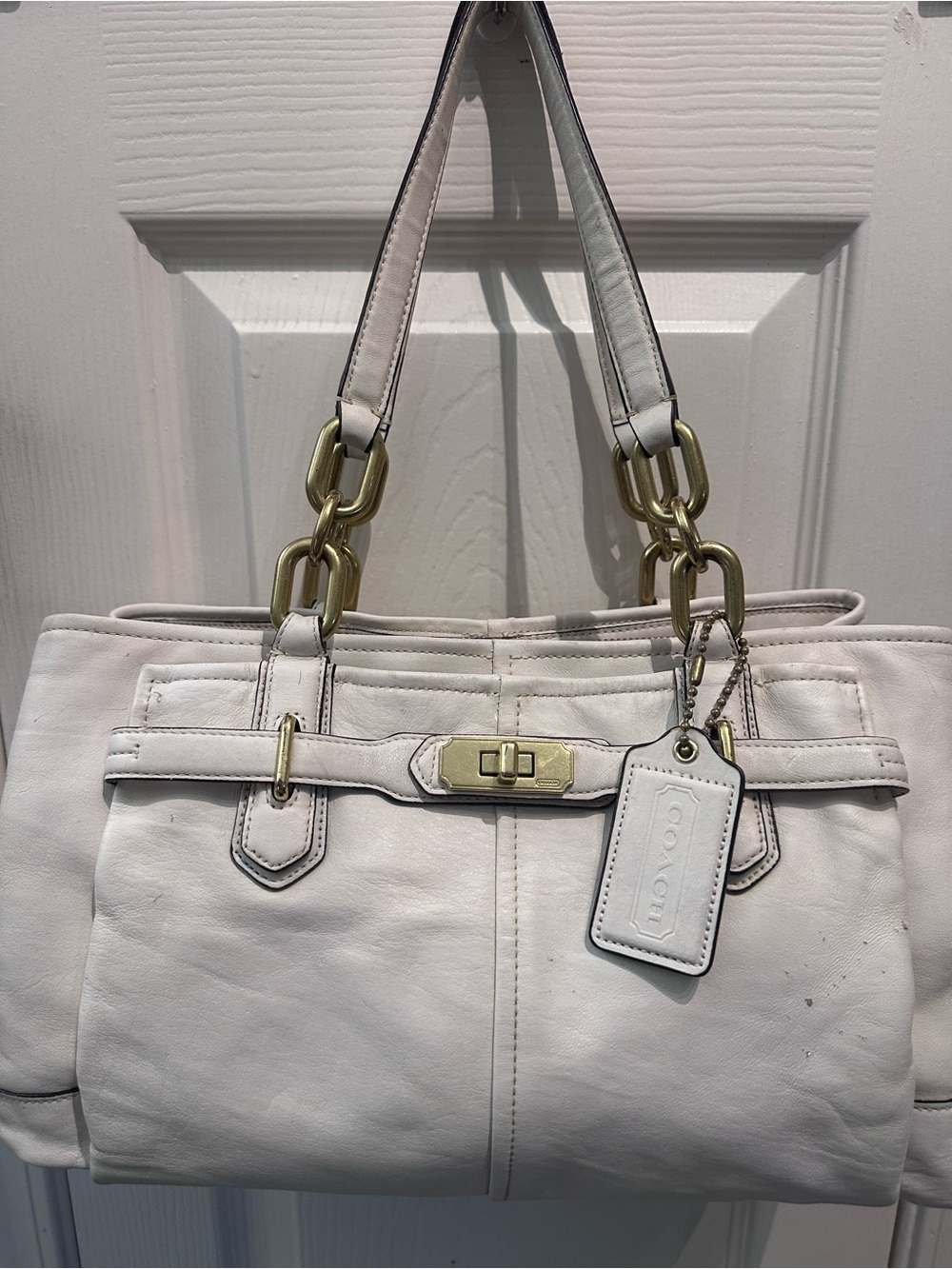 Coach Chelsea Jayden White Leather Satchel with gold hardware